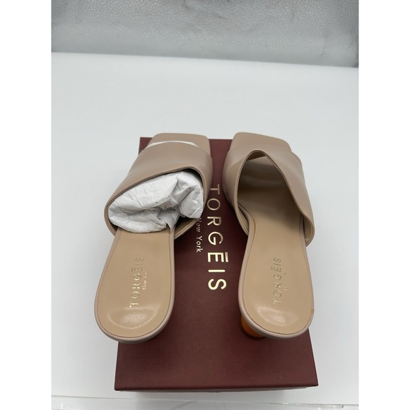 New Torgeis Scarlette Faux‎ Leather Triangle Heel Slip On Sandal Beige Size 10 - Picture 6 of 9